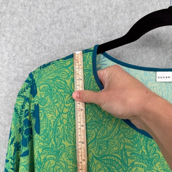 Susan Graver Womens Liquid Knit Floral Top Shirt Size 2X Green Blue Long Sleeve - Picture 9 of 11